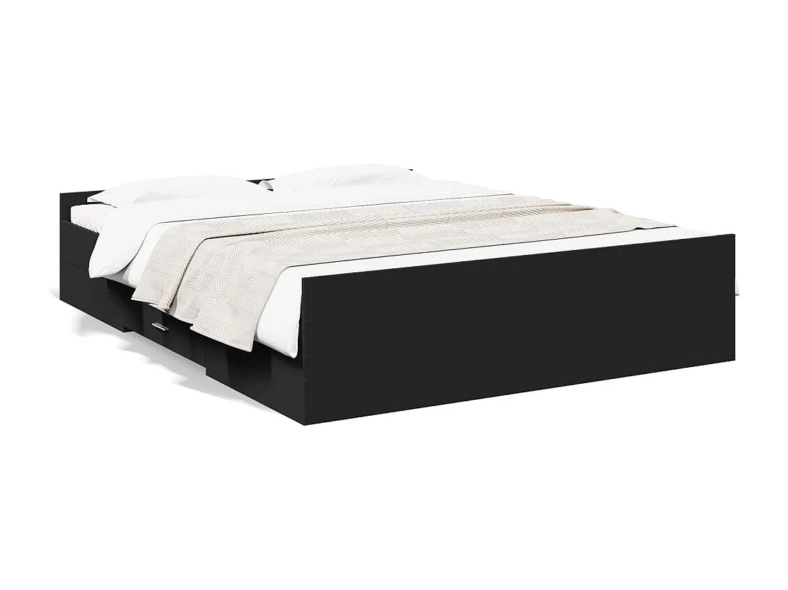 Cadre de lit avec tiroirs sans matelas noir 160x200 cm
