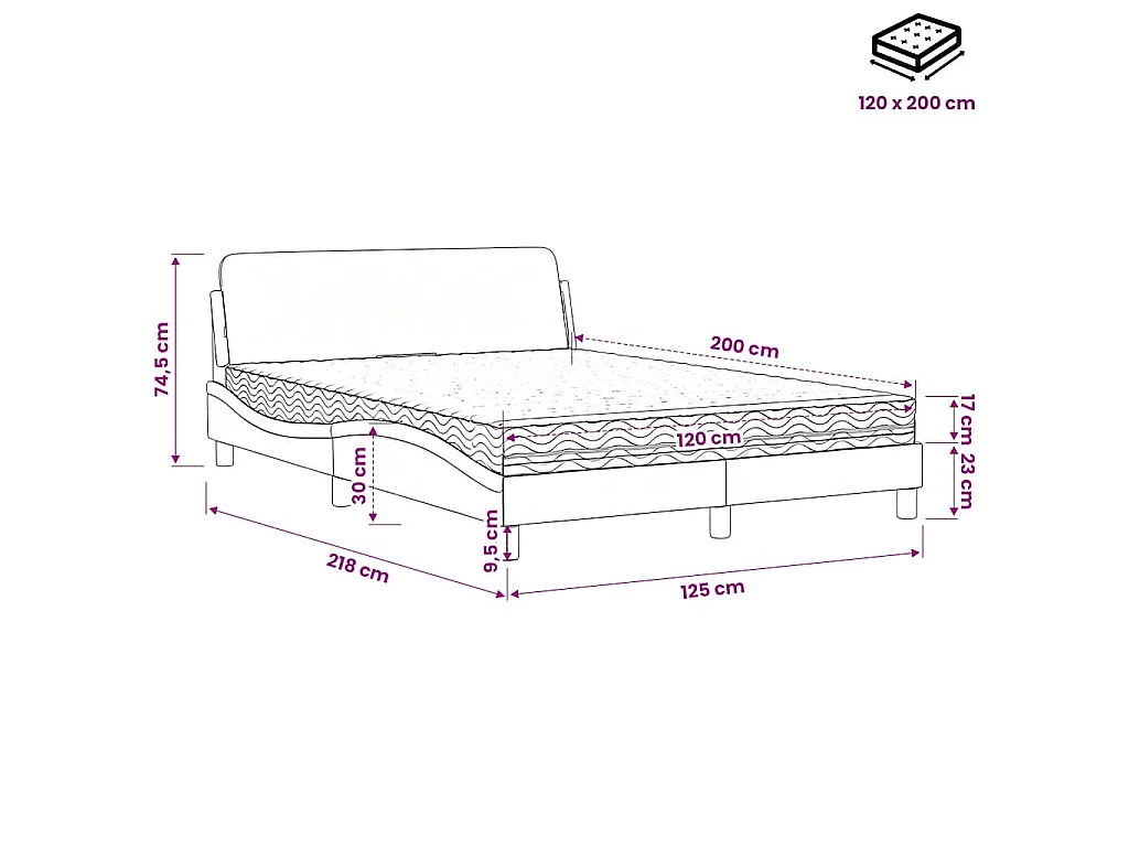 Bett mit Matratze "Dover" Creme 120x200 cm Stoff