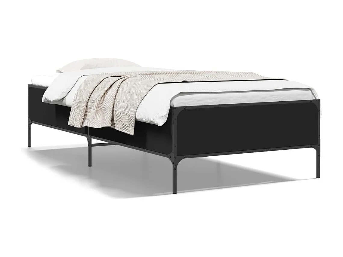 Bedframe bewerkt hout en metaal zwart 75x190 cm