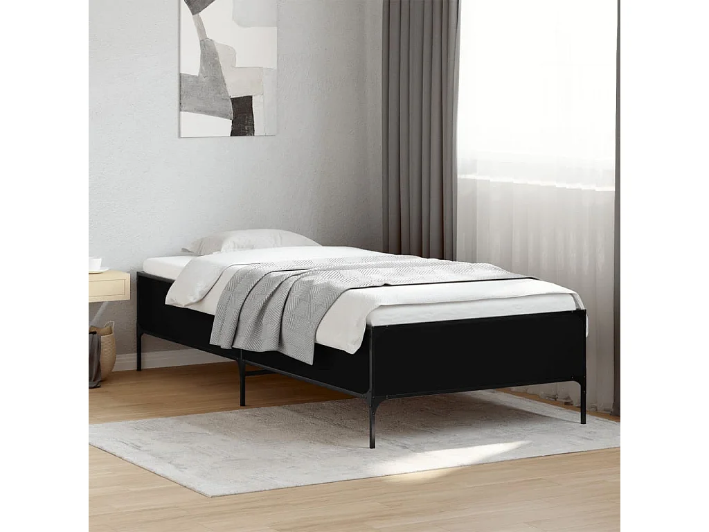 Bedframe bewerkt hout en metaal zwart 75x190 cm