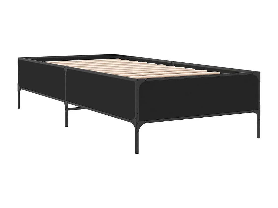 Bedframe bewerkt hout en metaal zwart 75x190 cm