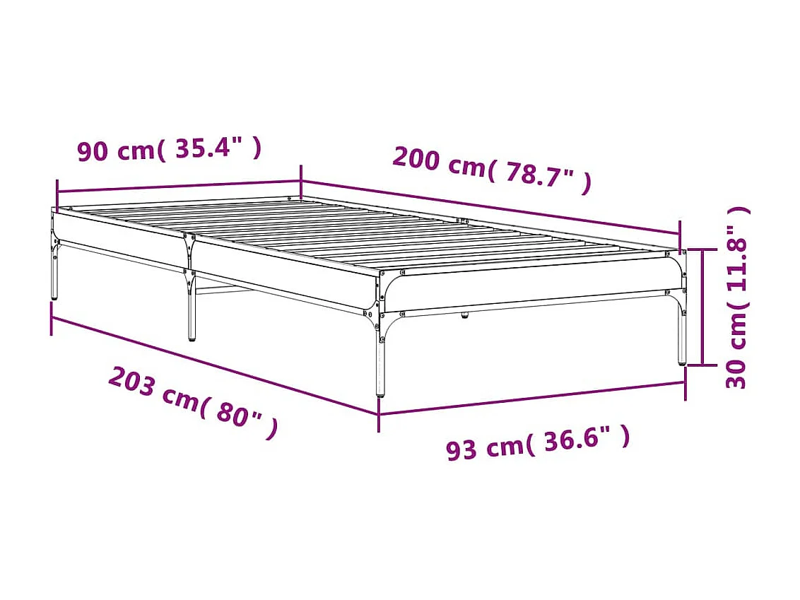 Bedframe bewerkt hout en metaal sonoma eikenkleurig 90x200 cm