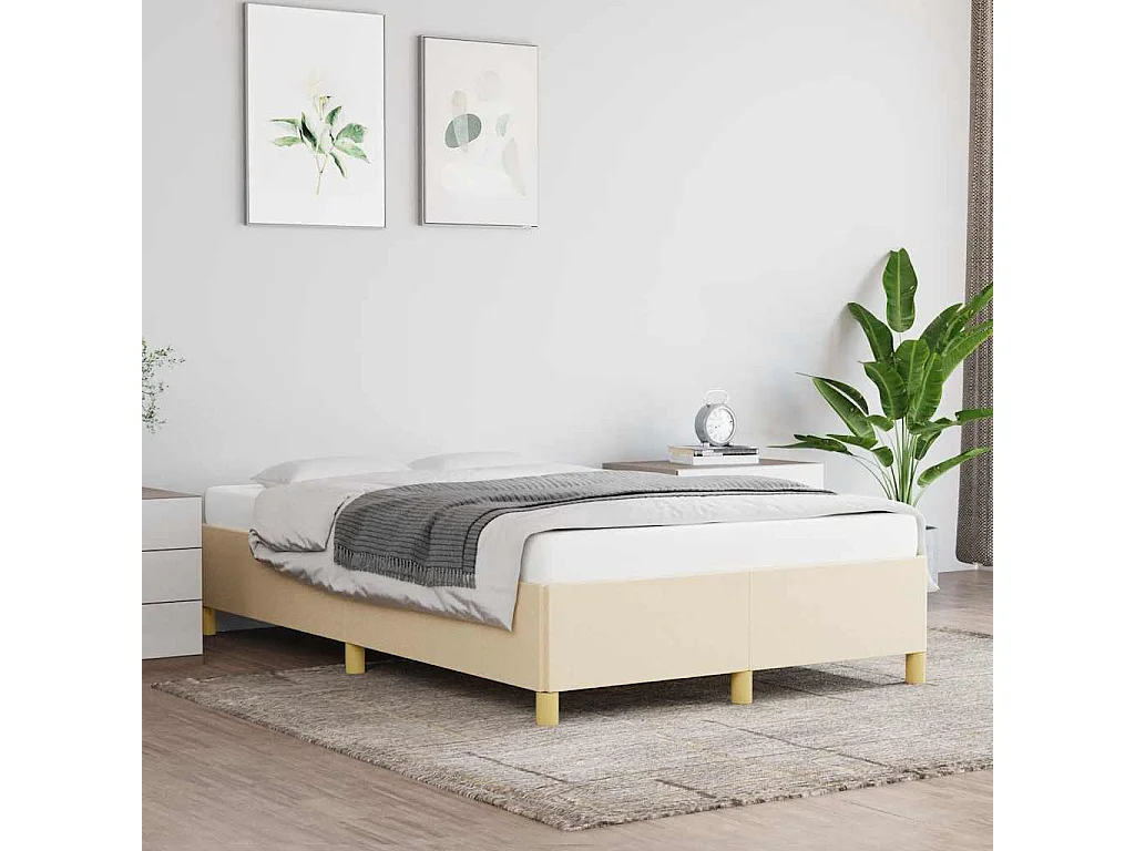 Estrutura de cama sem colchão 120x190 cm tecido creme