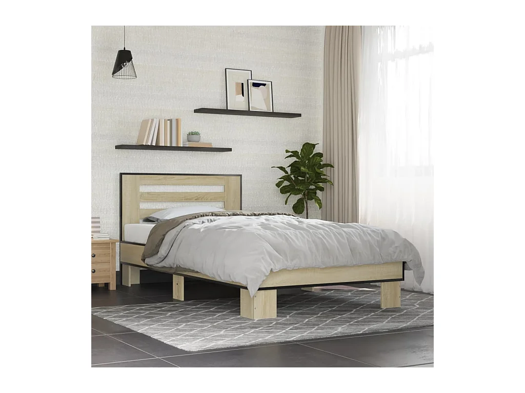 Bettgestell Sonoma-Eiche 75x190 cm Holzwerkstoff und Metall