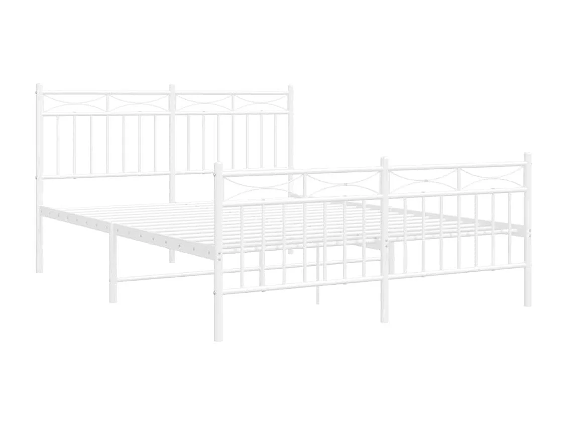 Cadre de lit métal sans matelas et pied de lit blanc 140x190 cm