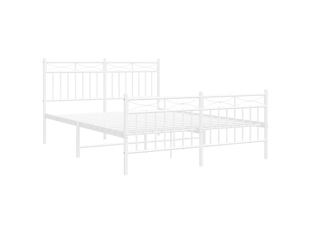 Cadre de lit métal sans matelas et pied de lit blanc 140x190 cm