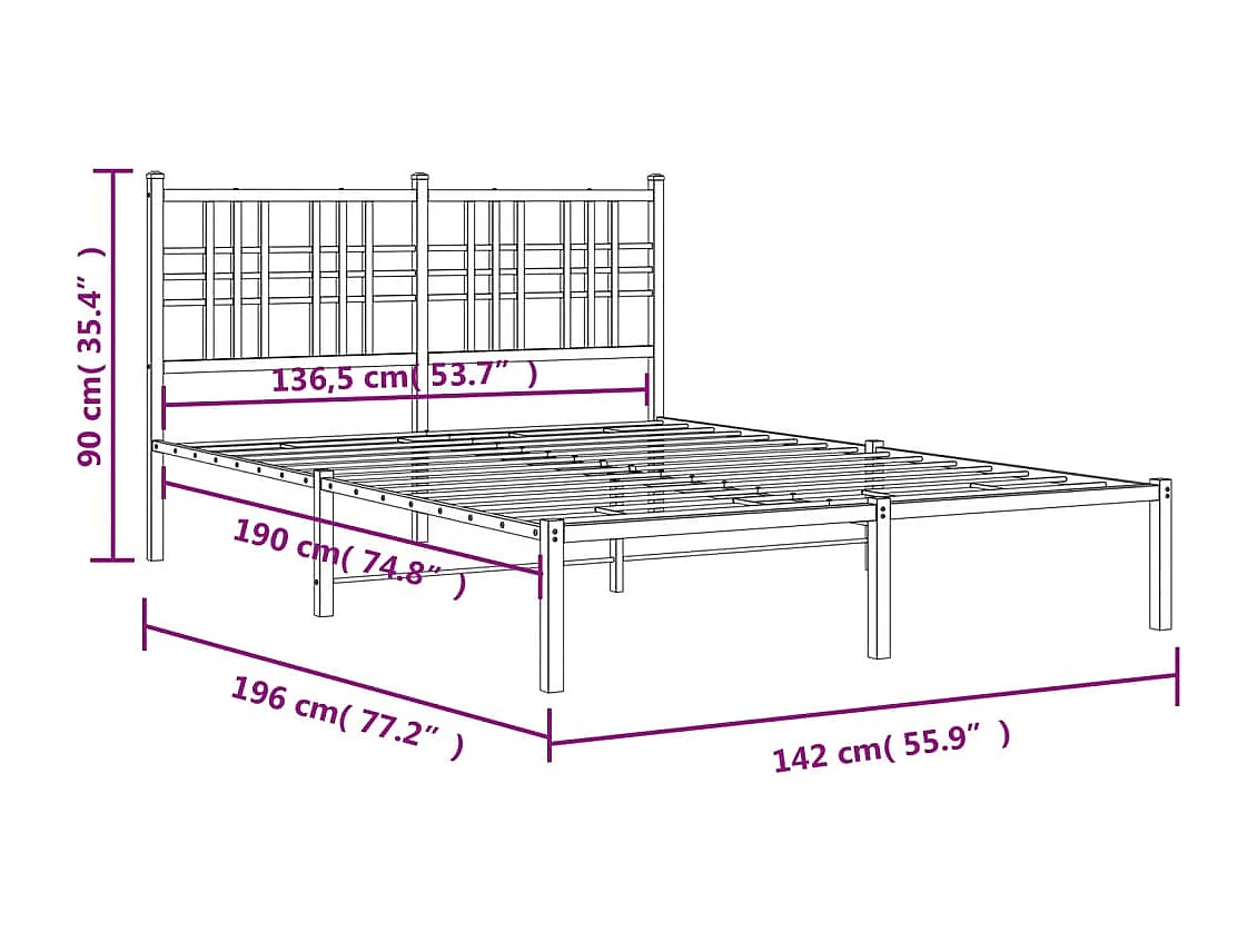 Cadre de lit métal sans matelas avec tête de lit noir 135x190cm