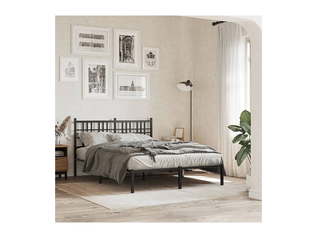 Cadre de lit métal sans matelas avec tête de lit noir 135x190cm