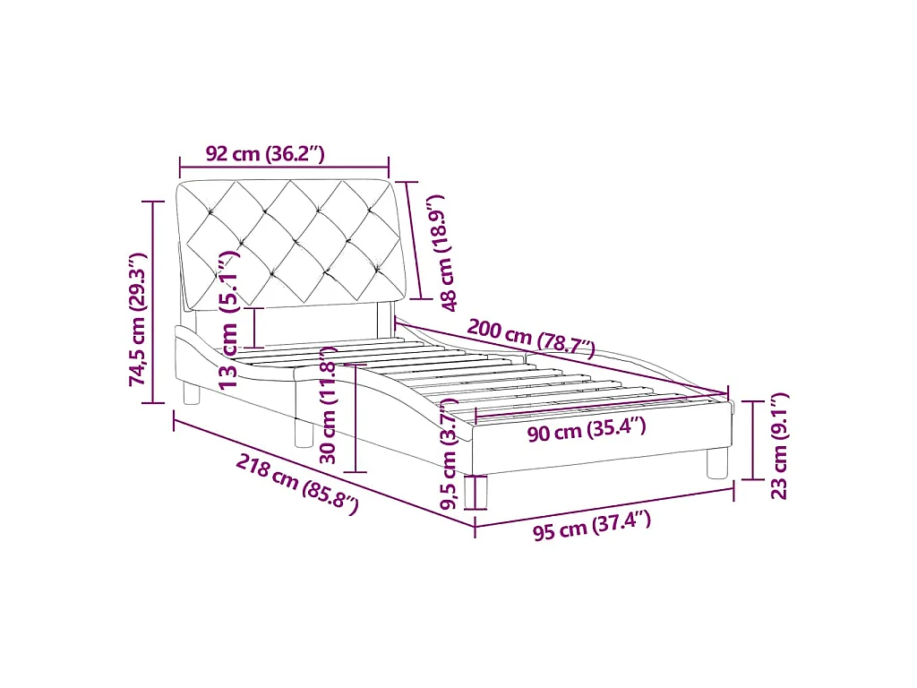 Bettgestell ohne Matratze Hellgrau 90x200 cm Samt