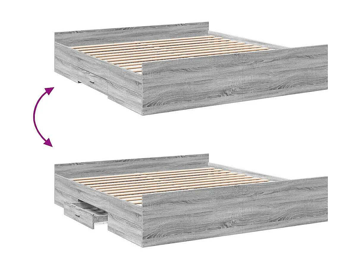 Cadre de lit avec tiroirs sans matelas sonoma gris 180x200 cm