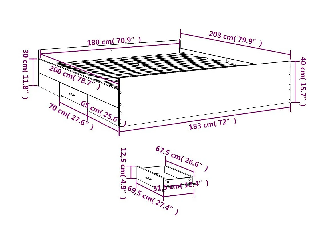 Bedframe met lades bewerkt hout grijs sonoma eiken 180x200 cm