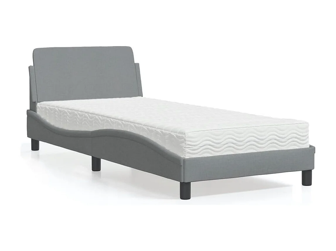 Lit avec matelas Dover gris clair 90x190 cm tissu