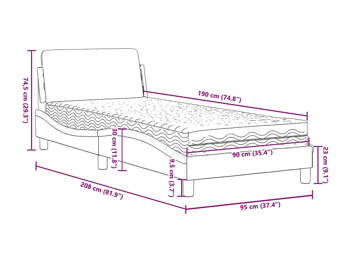 Lit avec matelas Dover gris clair 90x190 cm tissu
