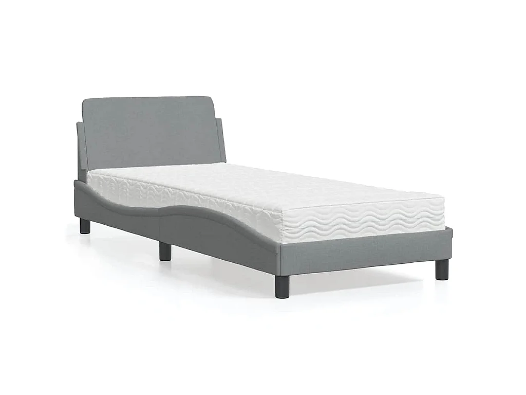 Lit avec matelas Dover gris clair 90x190 cm tissu