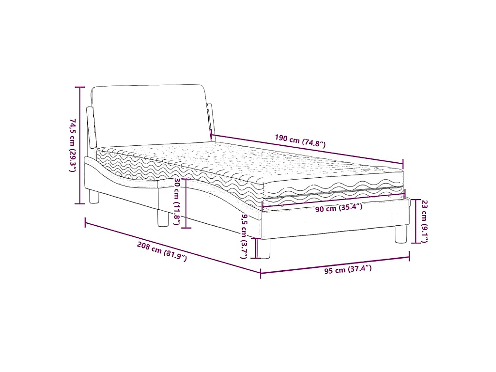 Lit avec matelas Dover gris clair 90x190 cm tissu
