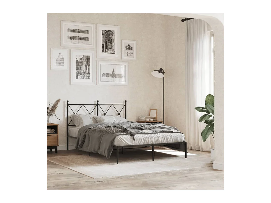 Cadre de lit métal sans matelas avec tête de lit noir 120x200cm