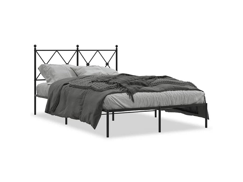 Cadre de lit métal sans matelas avec tête de lit noir 120x200cm
