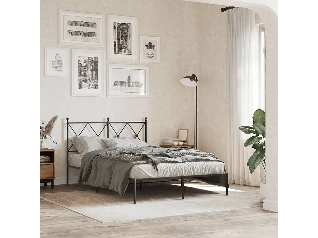 Cadre de lit métal sans matelas avec tête de lit noir 120x200cm