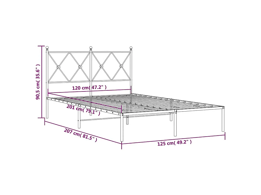 Cadre de lit métal sans matelas avec tête de lit noir 120x200cm