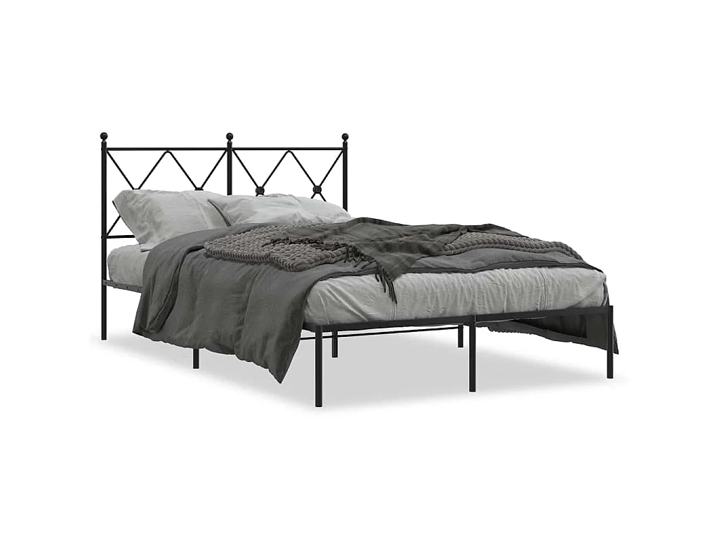 Cadre de lit métal sans matelas avec tête de lit noir 120x200cm