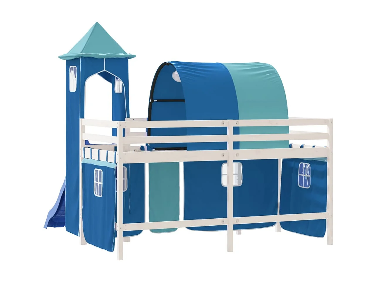 Kinderhochbett mit Turm Blau 90x190 cm Massivholz Kiefer