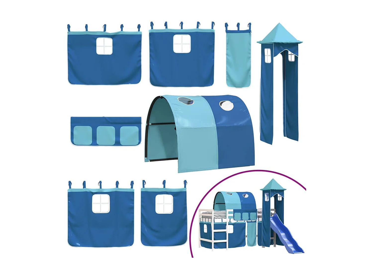 Kinderhoogslaper met toren 90x190 cm massief grenenhout blauw