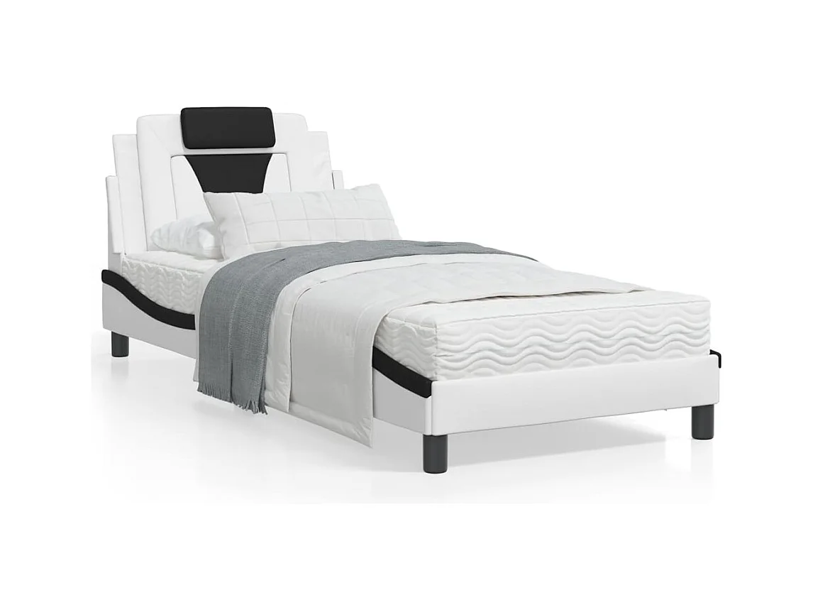 Lit avec matelas blanc et noir 80x200 cm similicuir