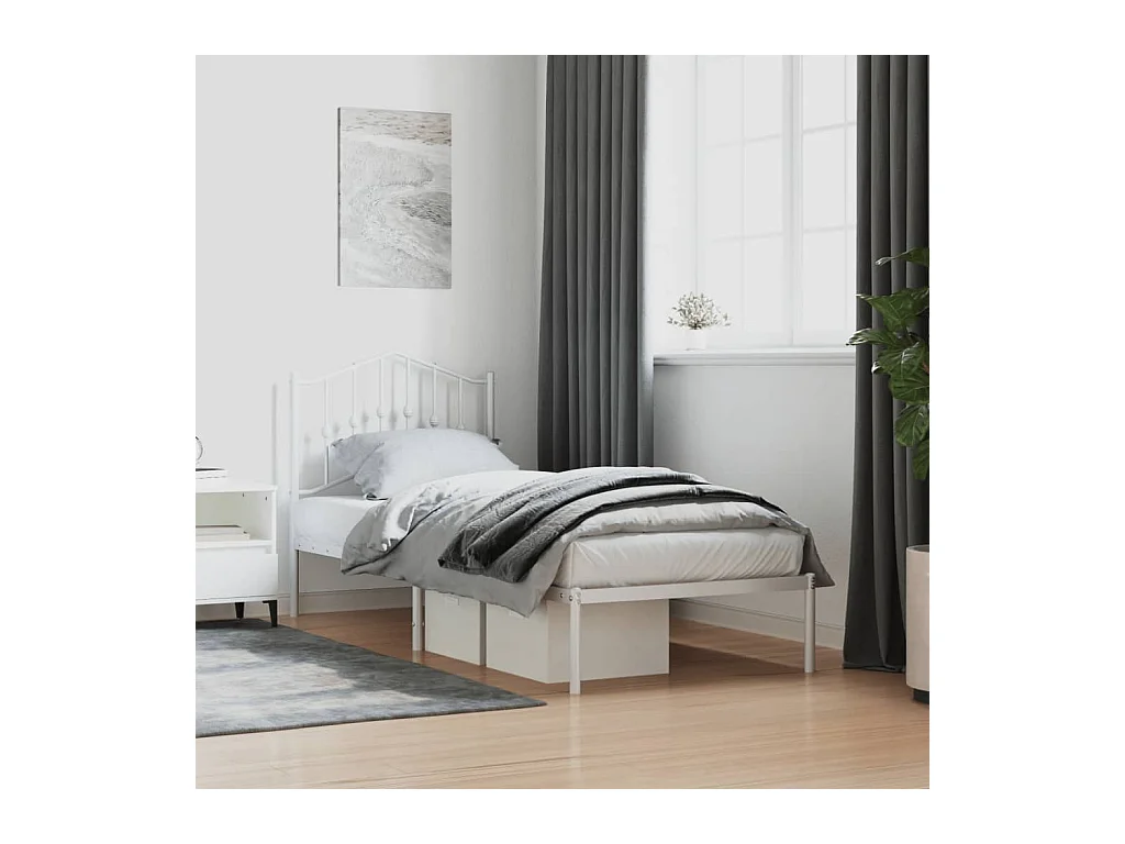 Cadre de lit métal sans matelas avec tête de lit blanc 90x200cm