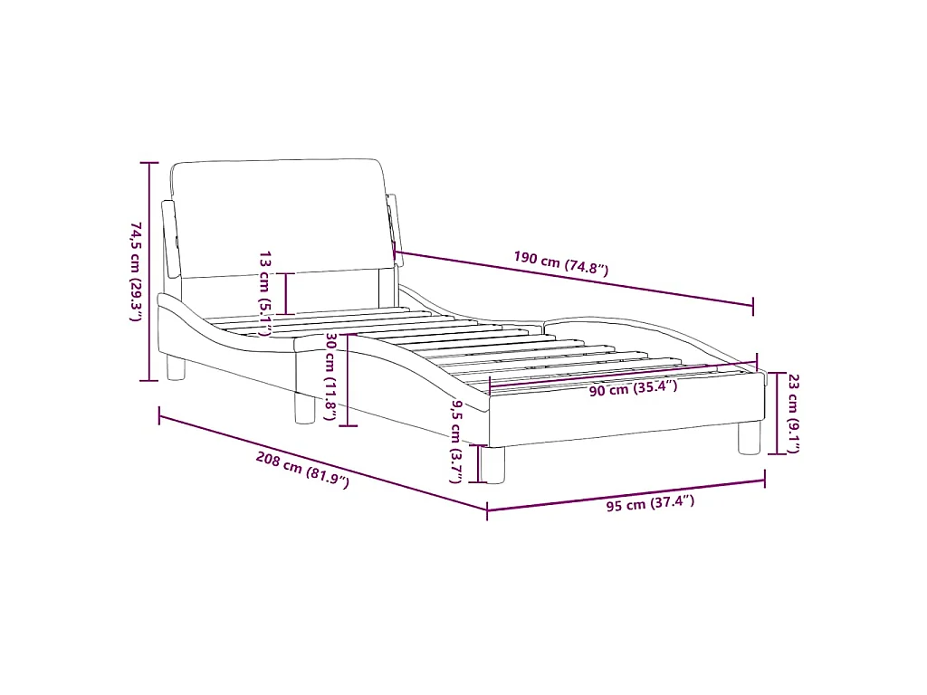 Cadre de lit Dover noir 90x190 cm similicuir