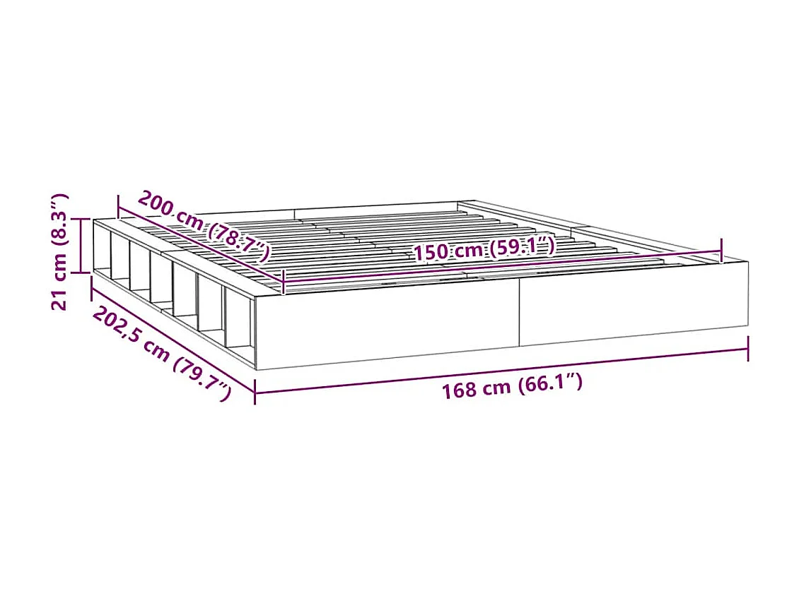 Cadre de lit sans matelas 150x200 cm bois massif