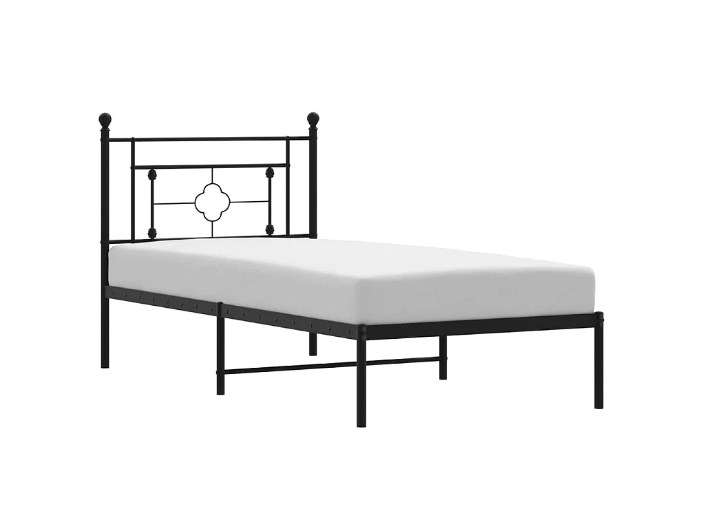 Cadre de lit métal sans matelas avec tête de lit noir 90x200 cm