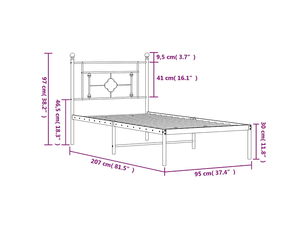 Cadre de lit métal sans matelas avec tête de lit noir 90x200 cm