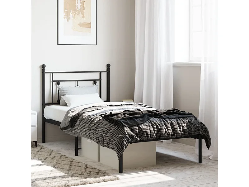 Estrutura de cama com cabeceira 90x200 cm metal preto
