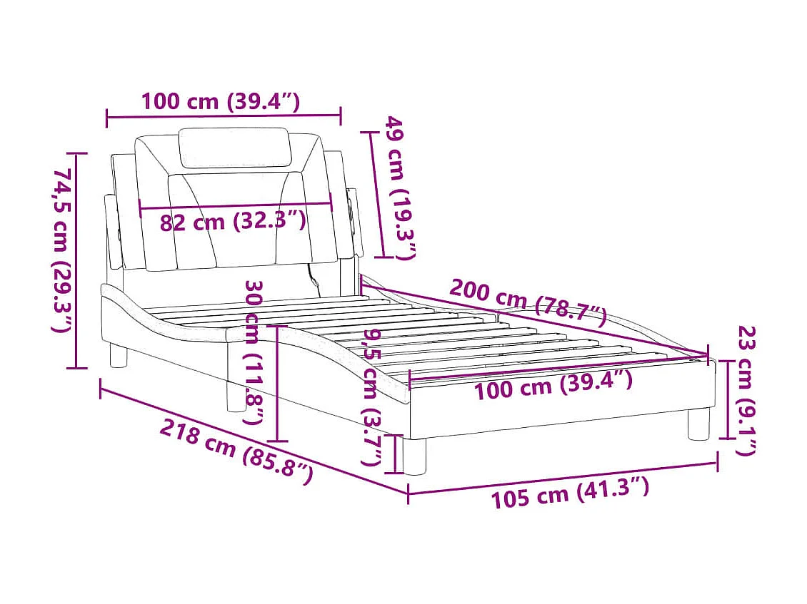 Estructura de cama Viana con LED sin colchón blanco 100x200 cm