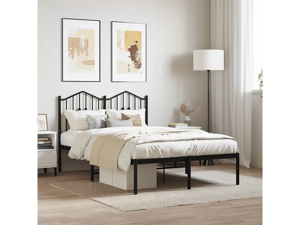 Cadre de lit métal sans matelas avec tête de lit noir 120x190cm