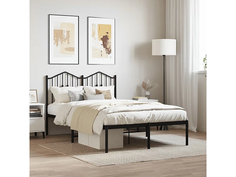 Cadre de lit métal sans matelas avec tête de lit noir 120x190cm