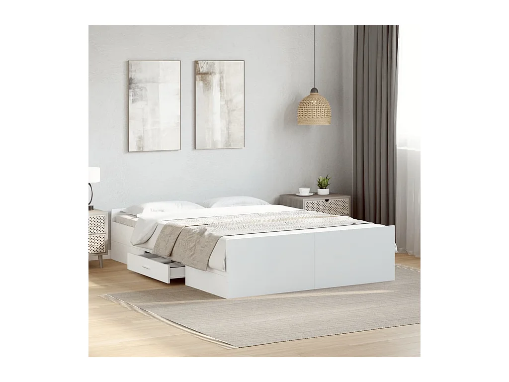 Cadre de lit avec tiroirs sans matelas blanc 135x190 cm