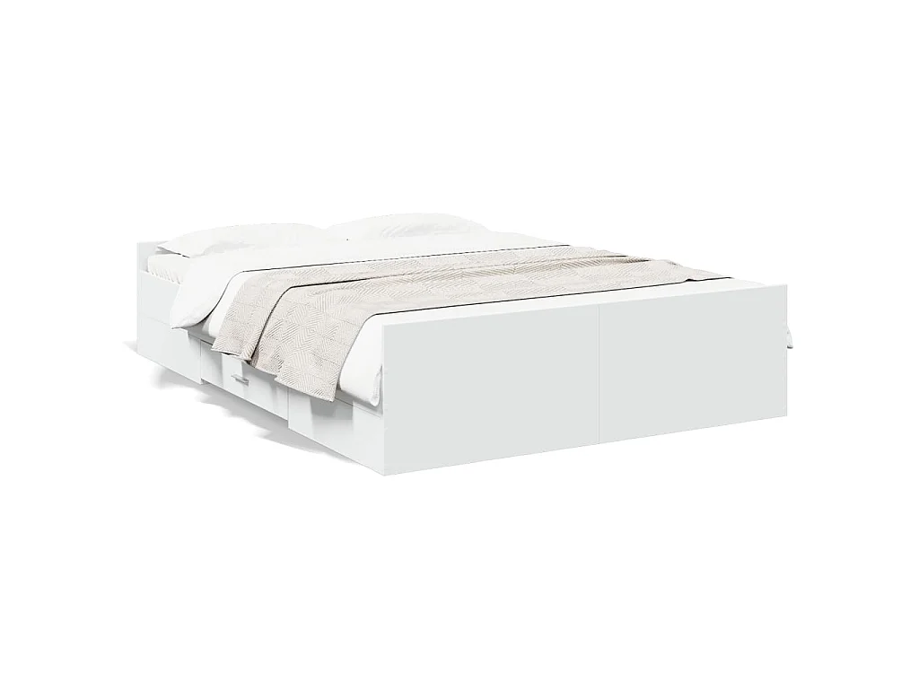 Cadre de lit avec tiroirs sans matelas blanc 135x190 cm