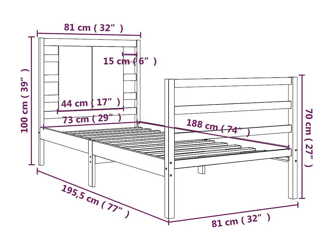 Giroletto senza Materasso Bianco 75x190 Legno Massello di Pino