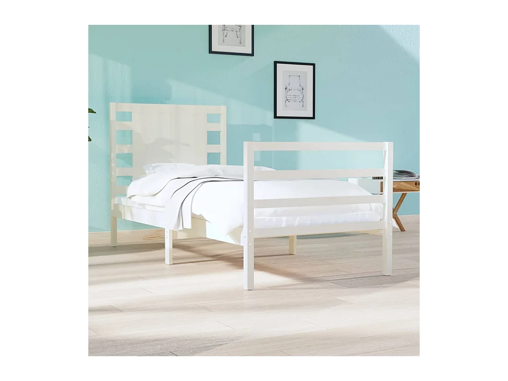 Cadre de lit sans matelas blanc 75x190 cm bois de pin massif