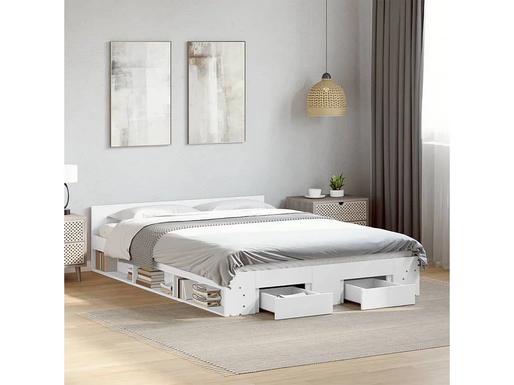 Cadre de lit avec tiroirs sans matelas blanc 140x190 cm
