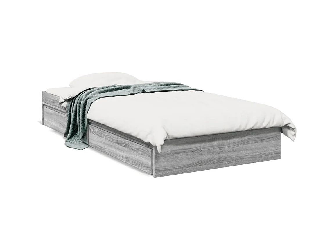 Cadre de lit avec tiroirs sans matelas sonoma gris 100x200 cm