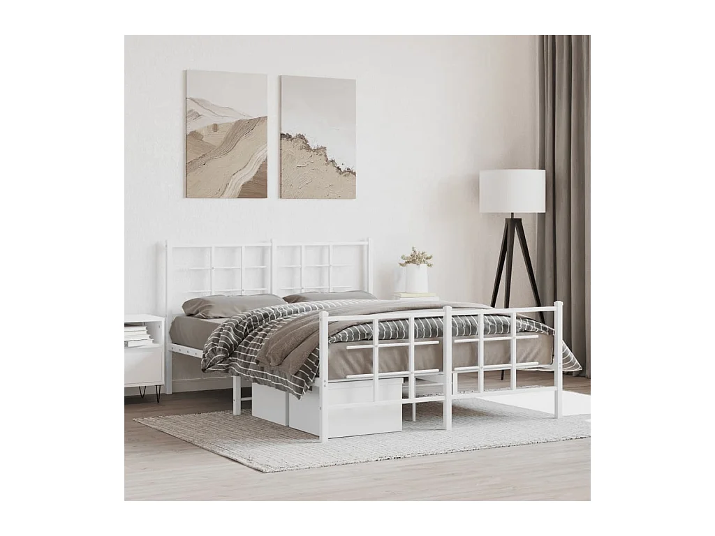 Cadre de lit métal sans matelas et pied de lit blanc 140x190 cm