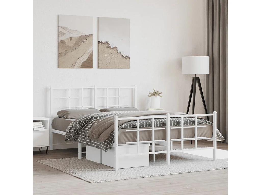 Giroletto con Testiera e Pediera Metallo Bianco 140x190 cm