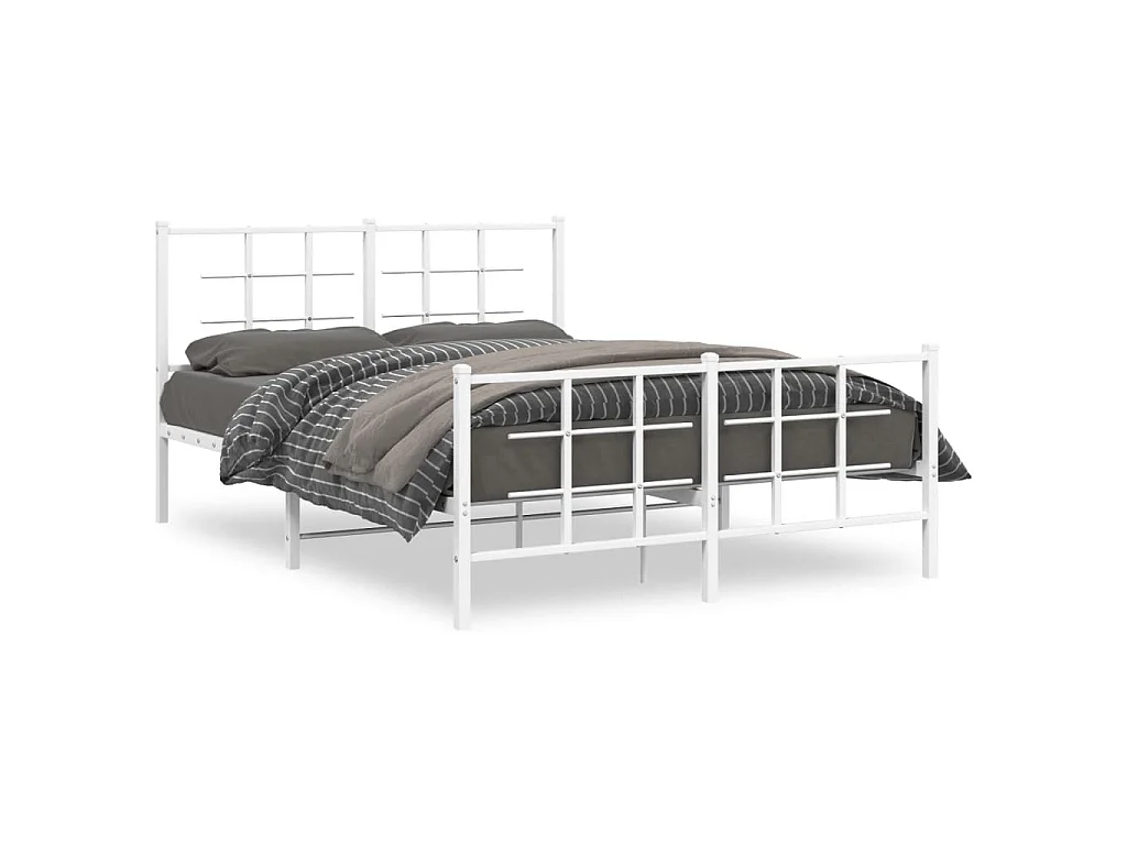 Cadre de lit métal sans matelas et pied de lit blanc 140x190 cm