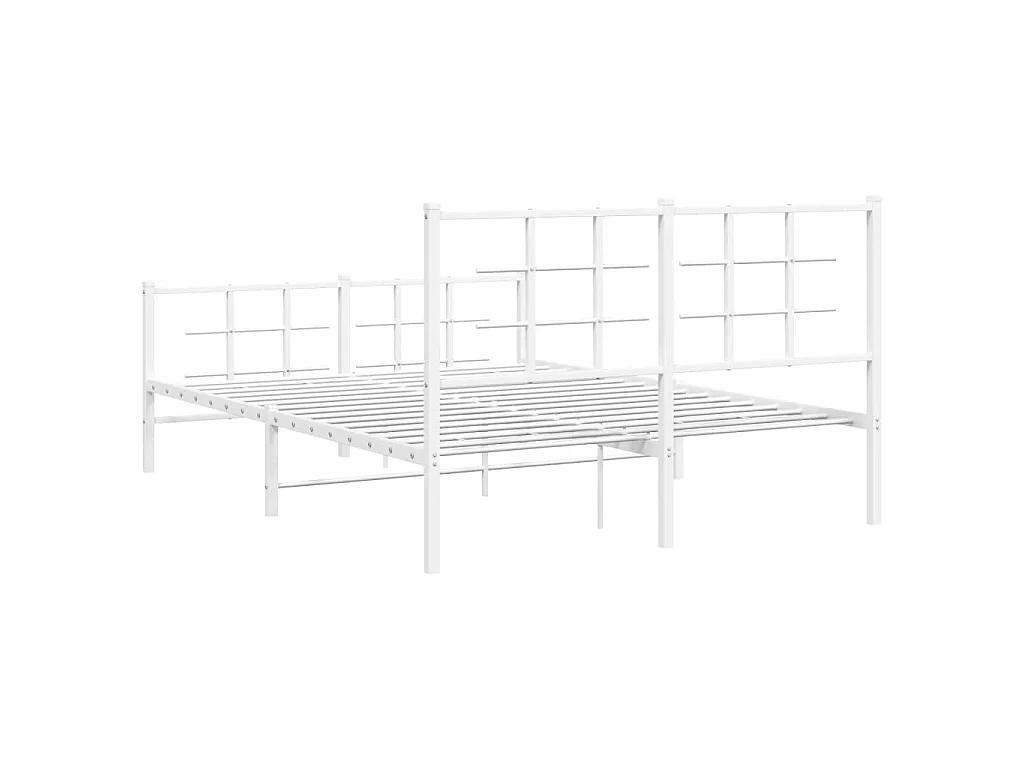 Cadre de lit métal sans matelas et pied de lit blanc 140x190 cm