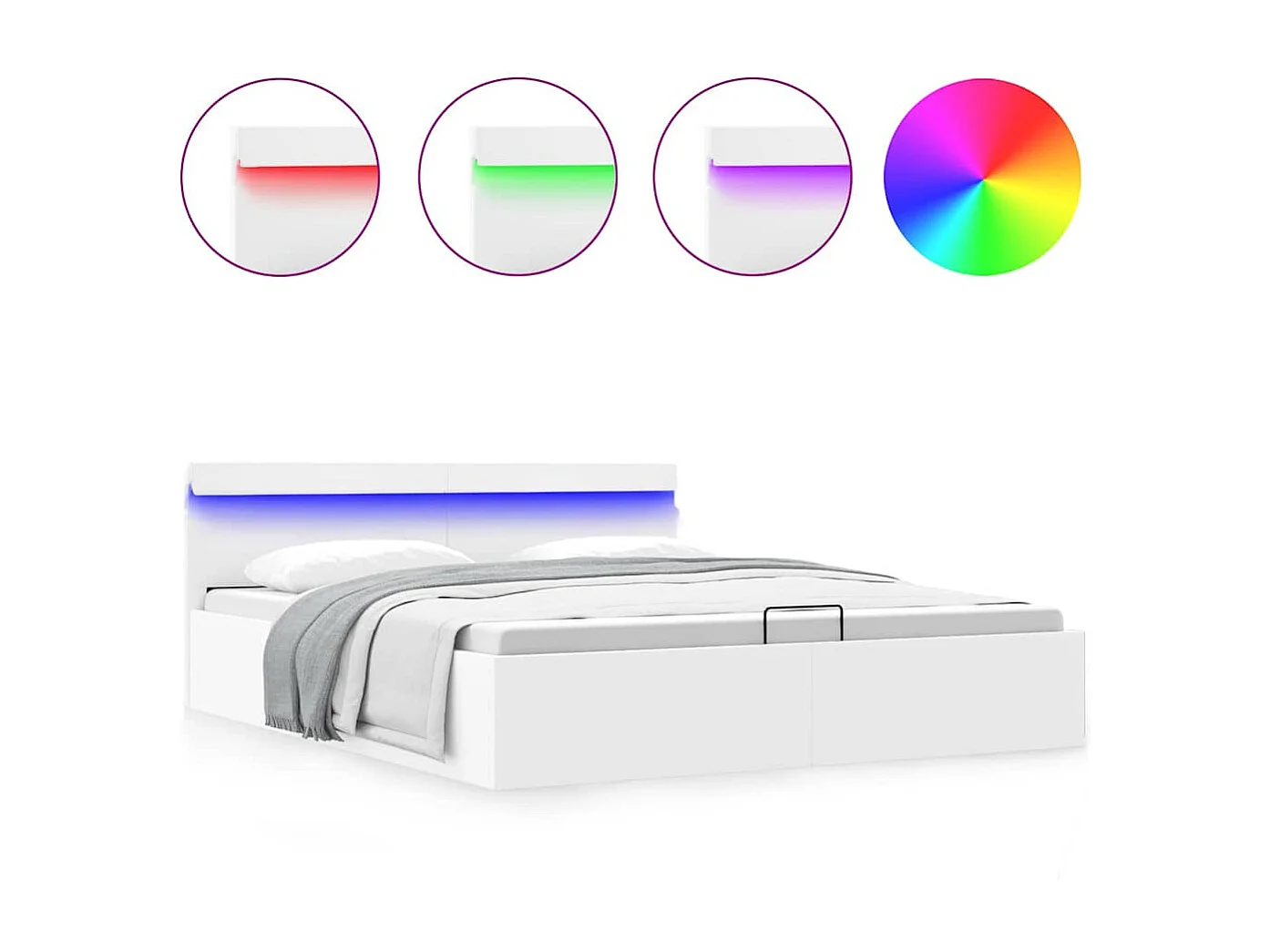 Cadre de lit à rangement hydraulique sans matelas avec LED