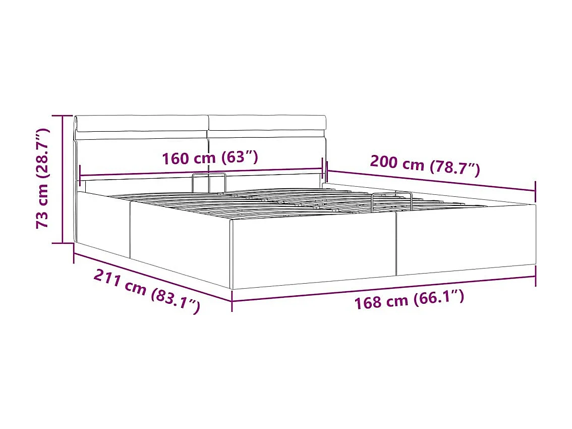 Cama hidráulica c/ arrumação LED 160x200cm couro artif. branco