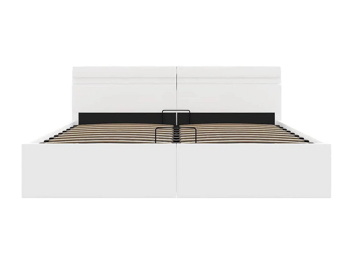 Cama hidráulica c/ arrumação LED 160x200cm couro artif. branco