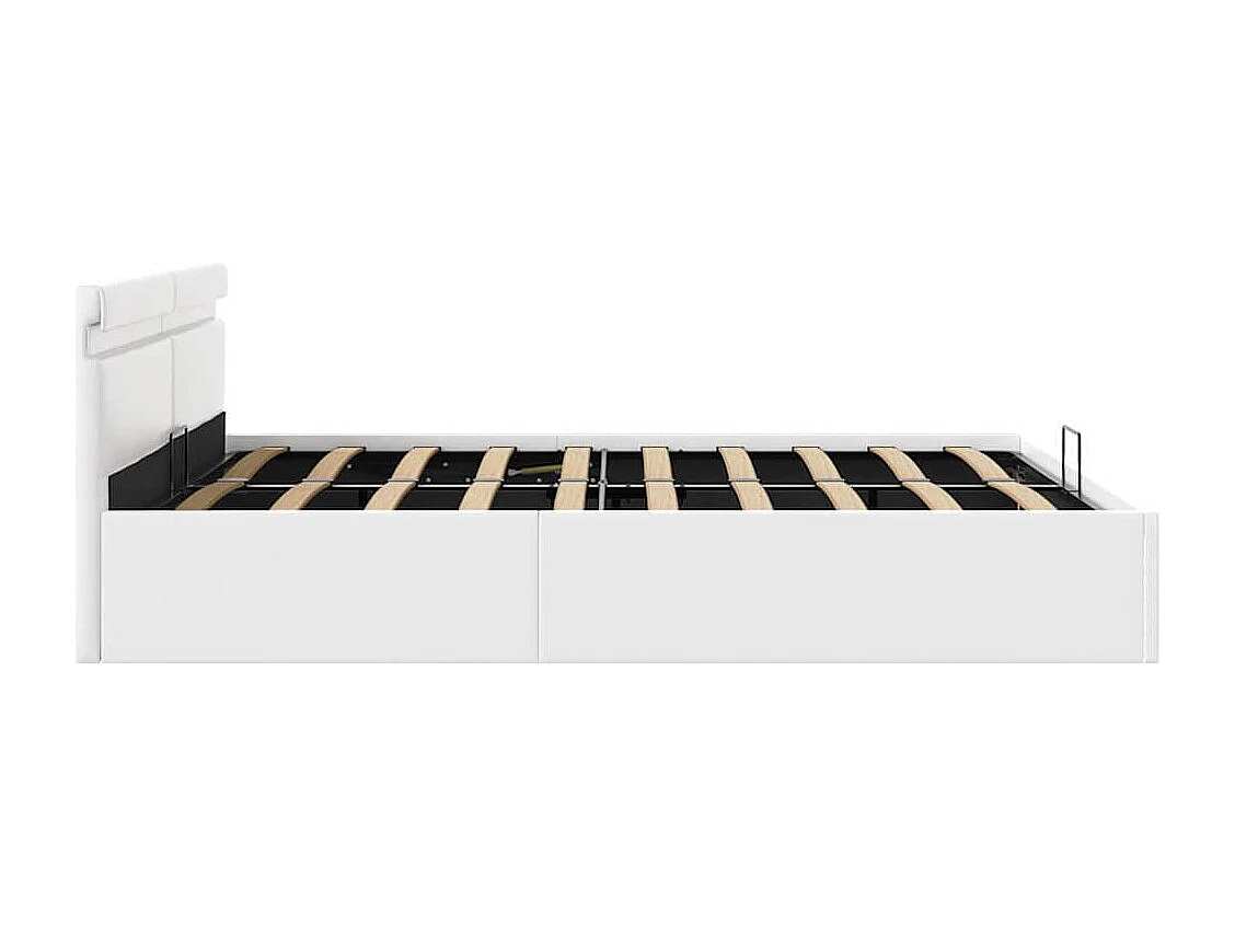 Cama hidráulica c/ arrumação LED 160x200cm couro artif. branco